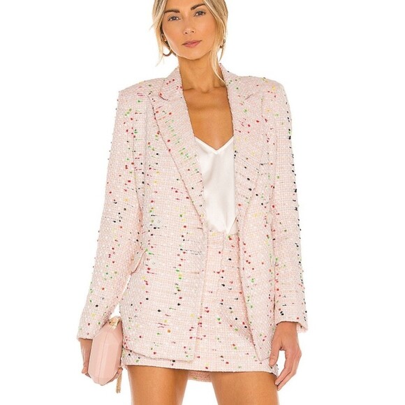 Amanda Uprichard Pants - Amanda Uprichard Tweed Sawyer Blazer Skirt Set Size Small/Medium Pink Confetti